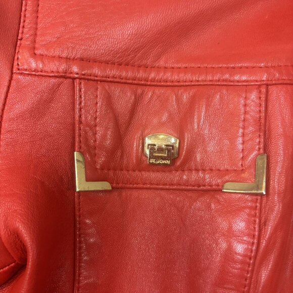 Vintage St Johns Jacket XS Smooth Red Leather Short Fitted Zip Up Distressed - Picture 9 of 14